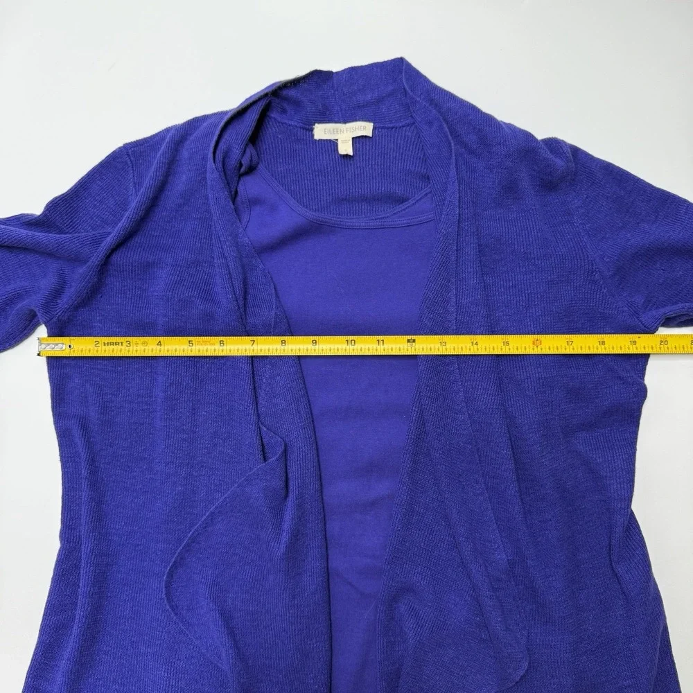 Eileen Fisher Purple Cardigan & Tank 100% Organic Linen Knit Open Front Sz Small